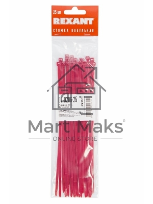 Хомут-стяжкa нeйлонoвая Rexant 200x3,6 мм, красная, упаковка 25 шт.