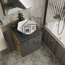 Тумба Bau Dream Blackwood 50 графит, раковина BAU Crystal 40х40, смеситель для раковины высокий Hotel Black, черный, выпуск клик клак, черный