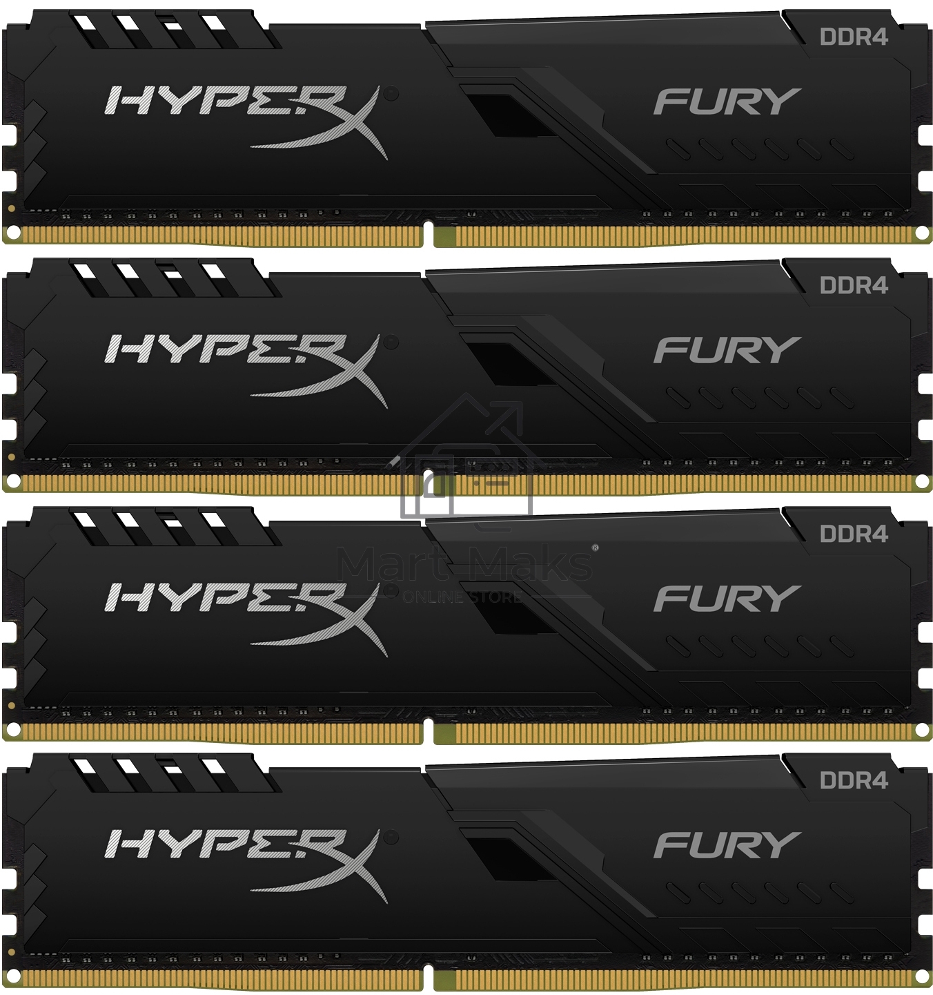 Оперативная память Kingston HyperX Fury, DDR4, 16GB (4x4GB), 3200MHz, CL16, DIMM, с радиатором