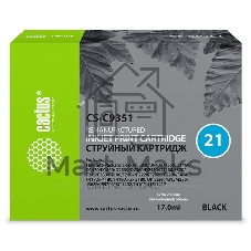 Картридж струйный Cactus CS-C9351 №21 черный (17 мл) для HP DJ 3920/3940/D1360/D1460/D1470/D1560/D2330/D2360/D2430/D2460/F370/F375/F380/F2180/F2187/F2224/F2280/F2290/F4140/F4172/F4180/F4190