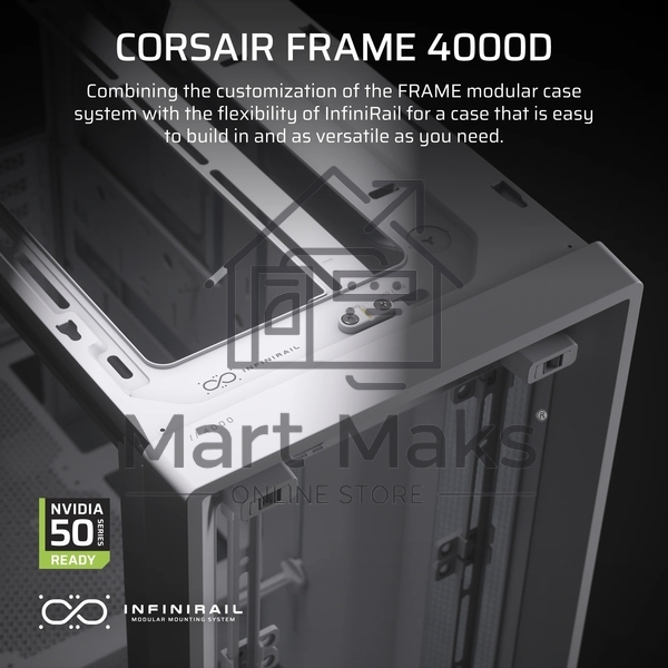 Компьютерный корпус без блока питания Corsair Frame 4000D, Midi-Tower, TG, no fan, 2xUSB-A 3.2, 1xUSB 3.2 Type-C, E-ATX, ATX, mATX, mITX White