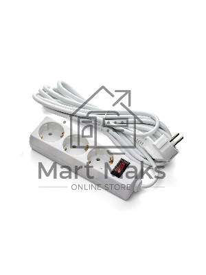 Удлинитель ExeGate EC-3-1.8W (EX279346RU), белый, 1,8 м, евровилка с заземлением, 3 евророзетки с заземлением, 2200 Вт