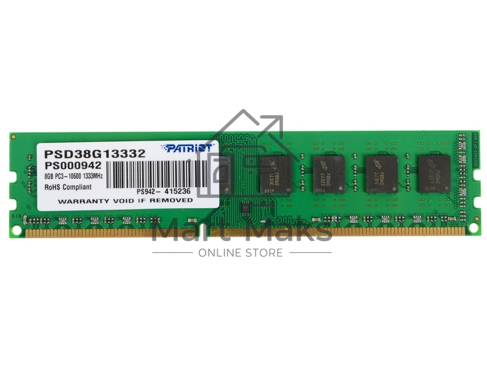 Оперативная память Patriot, DDR3, 8GB (1x8 GB), 1333 MHz, CL9, DIMM