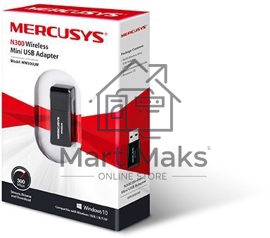 Сетевой адаптер USB2.0 адаптер Mercusys MW300UM, 300Мбит/с, компактный