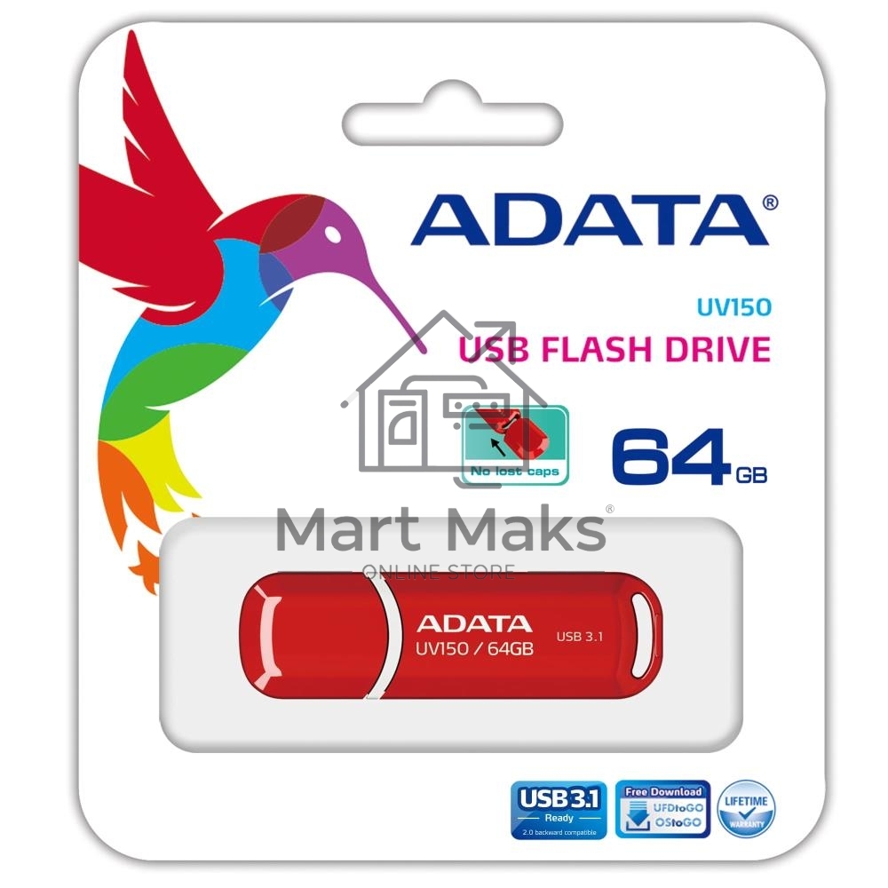 Флешка USB R/W R/W ADATA 64GB ADATA UV150, USB 3.0, Красный