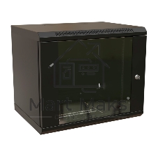 Шкаф коммутационный WRline (WR-TW-1245-GP-RAL9004) настенный 12U 600x450 мм пер. дв. стекл 2 бок. пан. 60 кг черный 370 мм 650 мм IP20 сталь