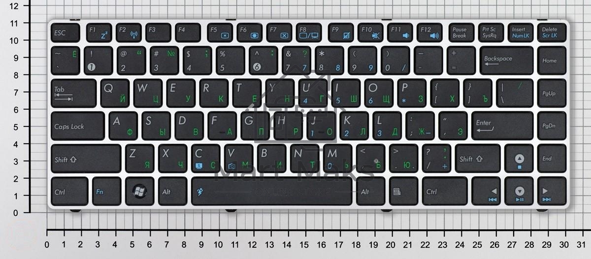 Клавиатура для ноутбука Asus UL30 K42 черная с серебристой рамкой