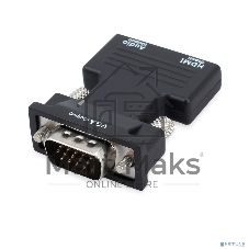 Адаптер ORIENT C105 HDMI F -> VGA 15M+Audio, для подкл.монитора/проектора к выходу HDMI, аудиокабель в комплекте, черный (31300)