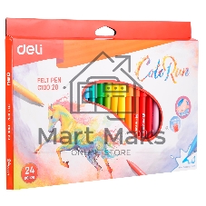 Фломастеры Deli EC10020 ColoRun, вентилируемый колпачок, 24 цвета, коробка с европодвесом