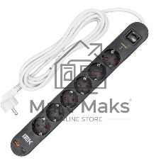Фильтр сетевой СФ-06К 16А USB A+C 20Вт 3м 3х1,5мм2 черный