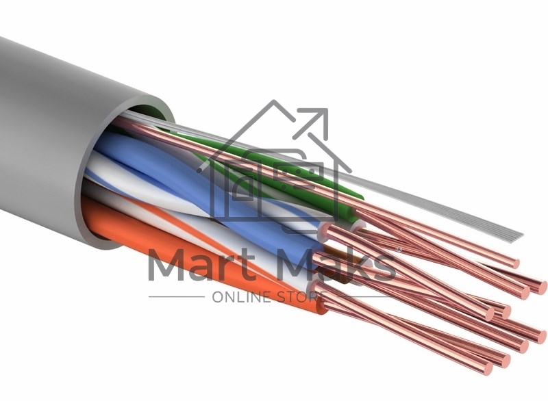Кабель витая пара U/UTP, категория 5e, PVC, 4PR, 24AWG, медный, внутренний, серый, 305 м