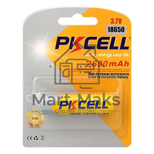 Литий-ионный аккумулятор PKCELL 18650 2600-1B тип - 18650 1 шт в блистере, без защиты