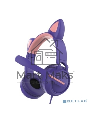 Гарнитура для игр и стриминга с подсветкой, складная, Qumo Game Cat purple (GHS 0036), подключение 1х3,5 Jack + питание USB
