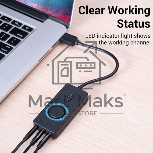 Внешняя звуковая карта Vention USB c регулятором громкости Черная