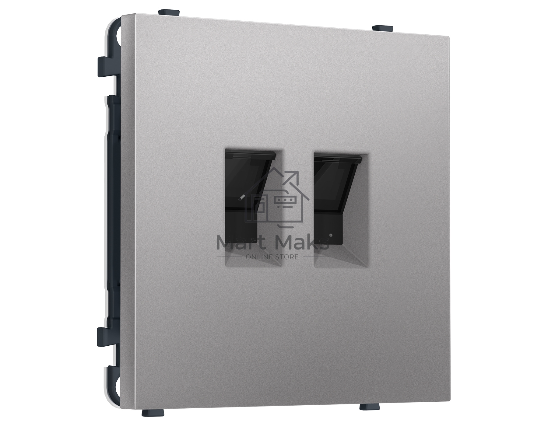 Комплект механизма компьютерной двойной розетки SIGMA Сталь матовый RJ-45 (8P8C) CAT6 с/ш QUANT PRO (SP5121, PR189)