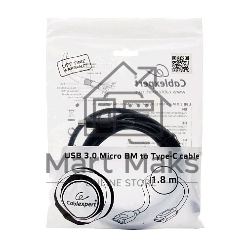 Кабель Cablexpert CCP-USB3-mBMCM-6 USB3.0 microBM/USB3.1TypeC, 1.8м, 