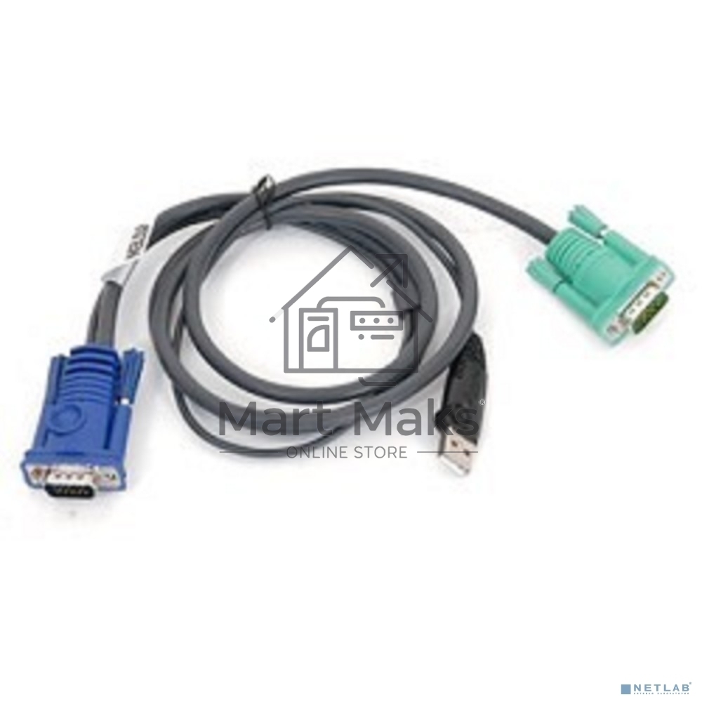Шнур, мон+клав+мышь USB ATEN, SPHD15=>HD DB15+USB A-Тип, Male-2xMale, 8+4 проводов, опрессованный, 1.8 метр., черный, (2L-5202U)