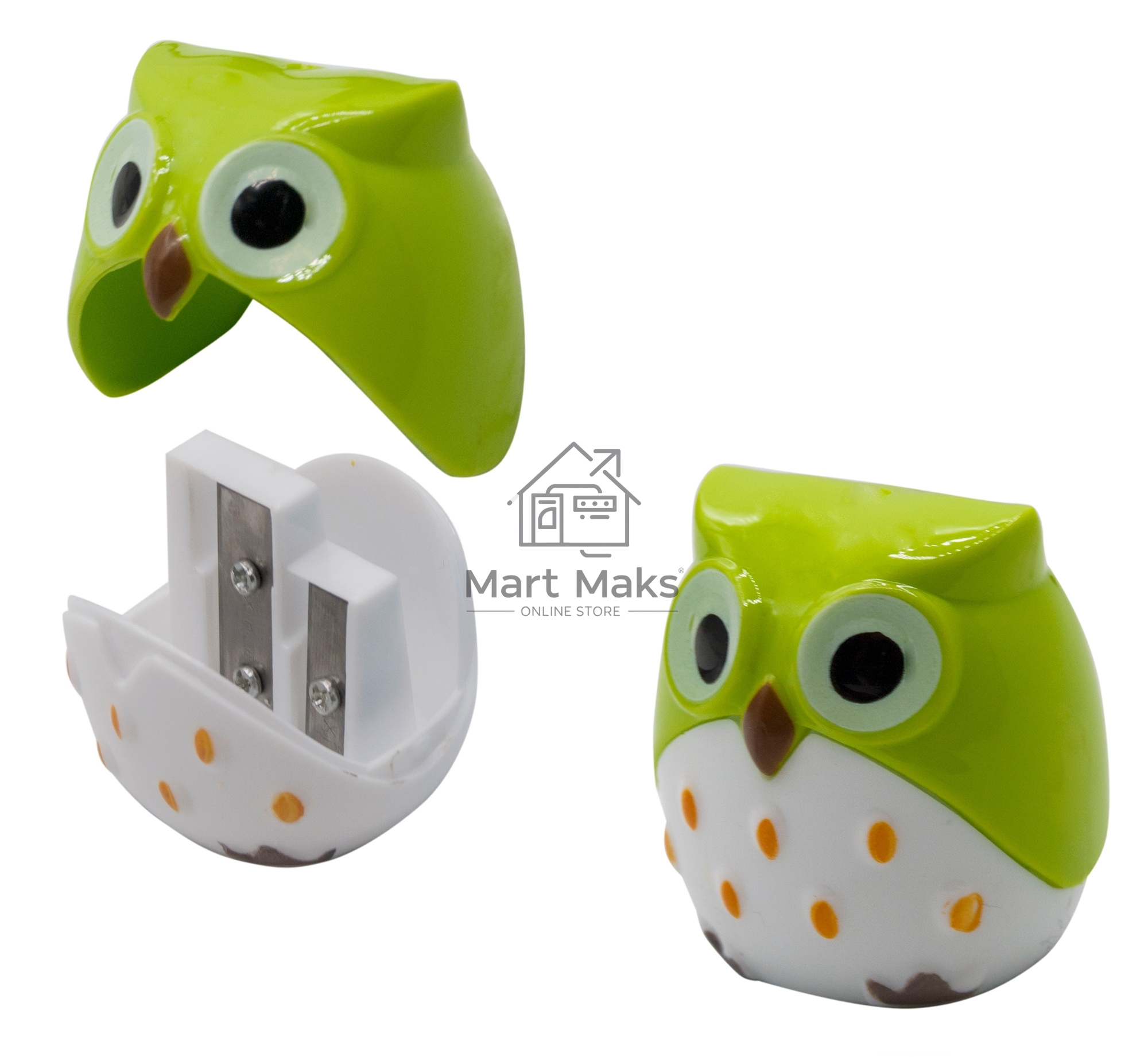Точилка для карандашей ручная Silwerhof Owl Солнечная коллекция, 2 отверстия, пластик, ассорти, коробка