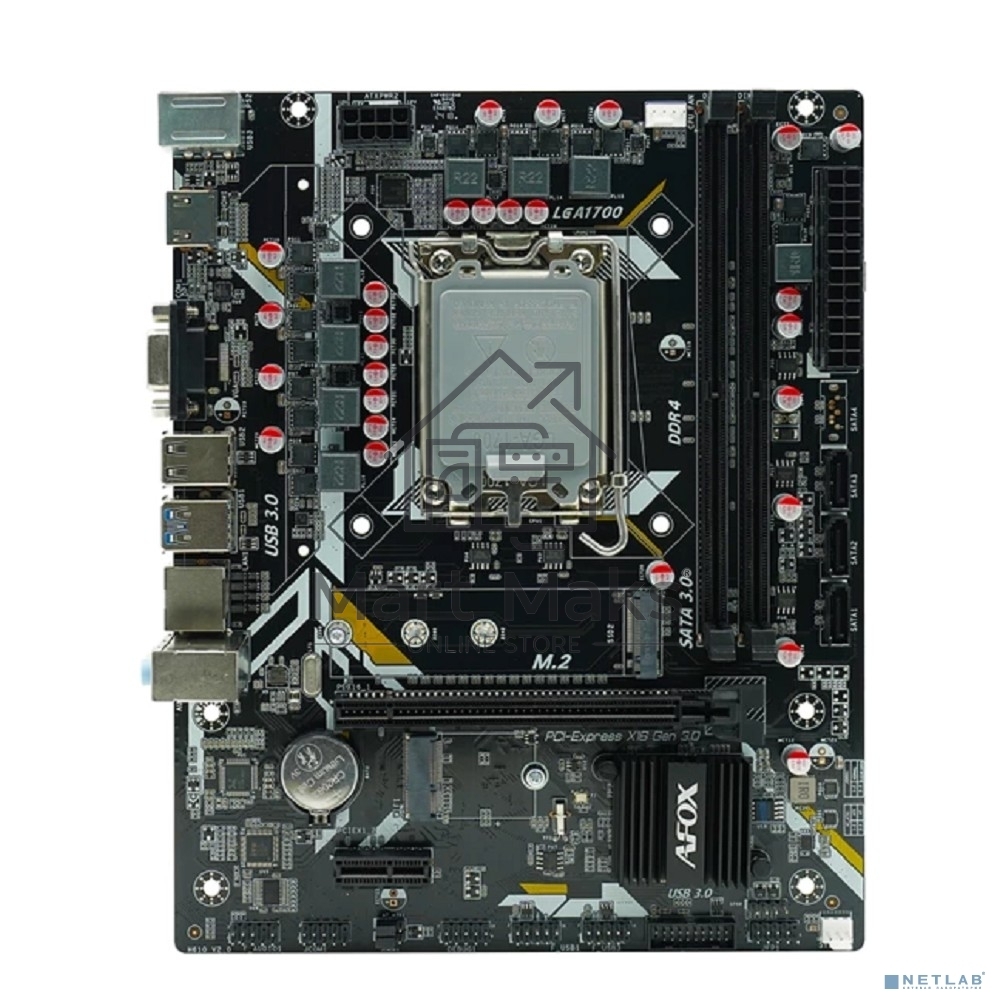 Материнская плата AFOX IH610D4-MA5-V4, LGA 1700, Intel H610, 2xDDR4, 3xSATA, 1xM.2, 1xPCIe 4.0 x16, 1xPCIe x1, 1xminiPCIe, 1xHDMI, 1xD-Sub, 1x 1Gb LAN, 2xUSB-A 2.0, 2xUSB-A 3.2 Gen 1, 3x3.5 мм, 5.1, microATX
