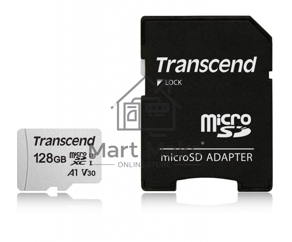 Флеш карта Transcend Micro SecureDigital 128Gb MicroSDXC Class 10 UHS-I U3, SD adapter(TS128GUSD300S-A)