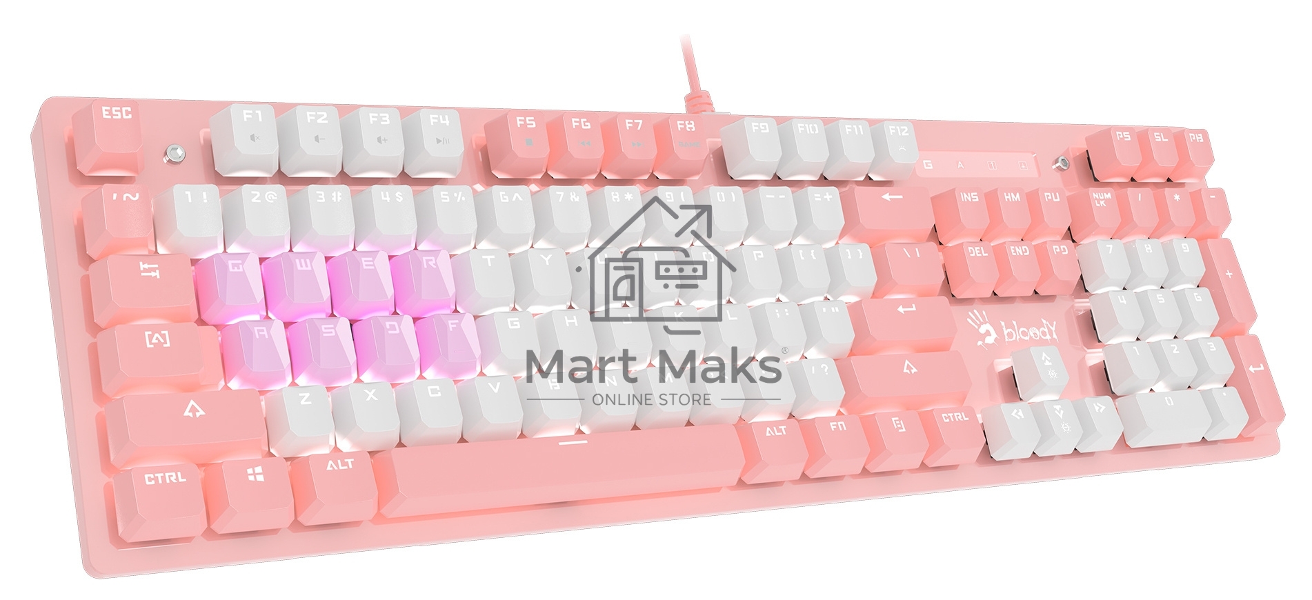 Клавиатура A4Tech Bloody B800 Dual Color проводная USB розовый/белый