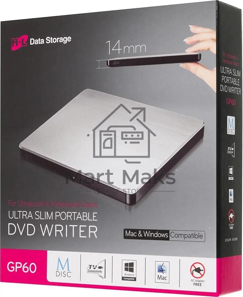 Оптический привод LG DVD-RW ext. Silver Slim Ret. USB2.0