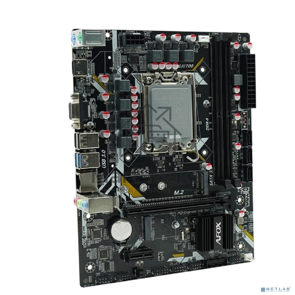 Материнская плата AFOX IH610D4-MA5-V4, LGA 1700, Intel H610, 2xDDR4, 3xSATA, 1xM.2, 1xPCIe 4.0 x16, 1xPCIe x1, 1xminiPCIe, 1xHDMI, 1xD-Sub, 1x 1Gb LAN, 2xUSB-A 2.0, 2xUSB-A 3.2 Gen 1, 3x3.5 мм, 5.1, microATX
