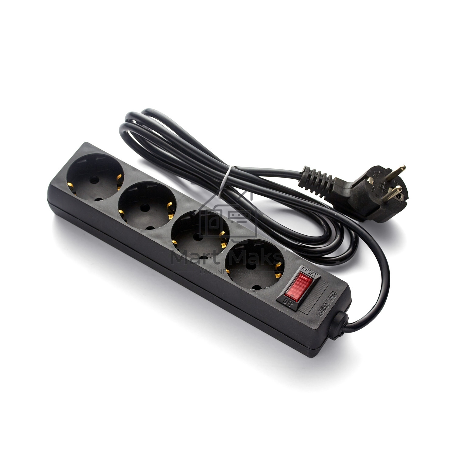 Удлинитель ExeGate EC-4-3B (EX279397RUS), черный, 3 м, евровилка с заземлением, 4 евророзетки с заземлением, 2200 Вт