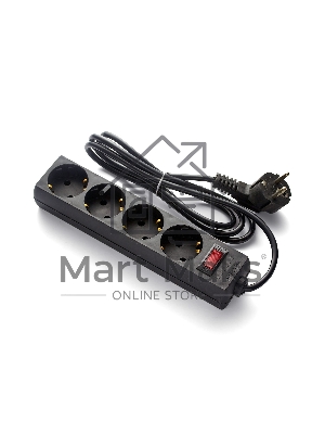 Удлинитель ExeGate EC-4-3B (EX279397RUS), черный, 3 м, евровилка с заземлением, 4 евророзетки с заземлением, 2200 Вт