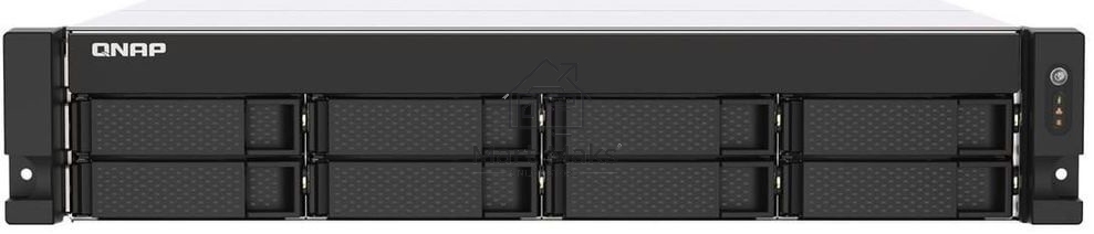 Сетевое хранилище SMB QNAP TS-873AeU-4G NAS 8x3.5/2.5 SATA/SSD trays, 2 x M2 PCIe, 2x 2.5 GbE, 2U rackmount, 1 PSU. AMD Ryzen V1500B 4-core/8-thread 2.2 GHz processor, 4 GB DDR4 RAM (1*4 GB) up to 64GB (2*32 GB). W/o rail kit RAIL-B02