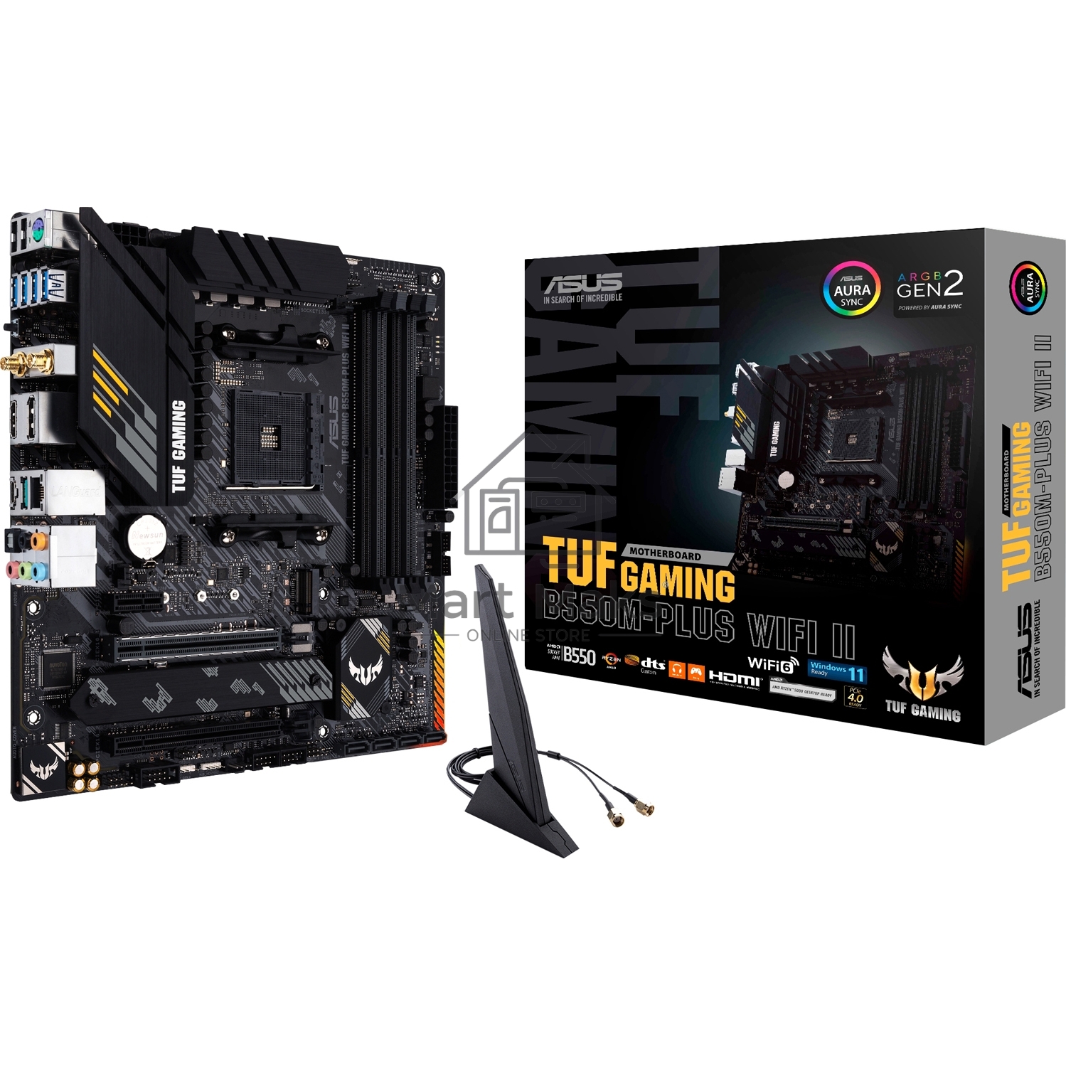Материнская плата ASUS TUF GAMING B550M-PLUS WI-FI II, AM4, AMD B550, 4xDDR4, 4xSATA, 2xM.2, 1xPCIe 4.0 x16, 1xPCIe 3.0 x4, 1xPCIe x1, 1xDP, 1xHDMI, 1x 2.5Gb LAN, 1xUSB-C 3.2 Gen 2, 4xUSB-A 3.2 Gen 1, 2xUSB-A 2.0, 5x3.5 мм, TOSLINK, 7.1, mATX