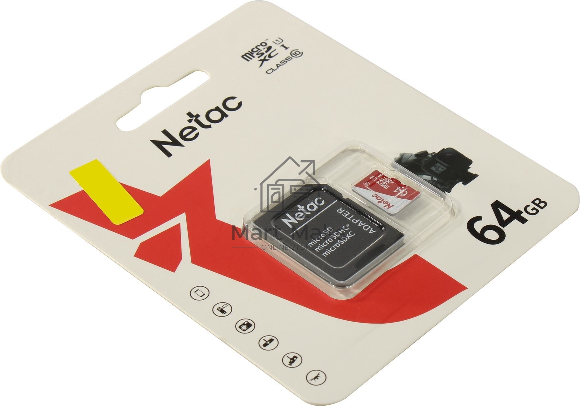 Карта памяти Netac P500 ECO 64GB MicroSDXC U1/C10 up to 80MB/s, retail pack with SD Adapter