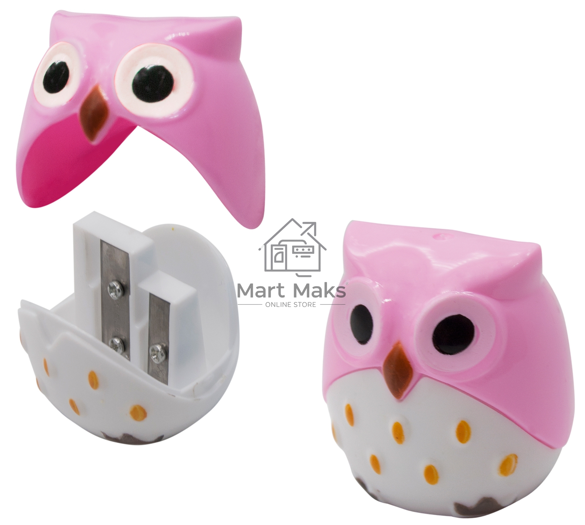 Точилка для карандашей ручная Silwerhof Owl Солнечная коллекция, 2 отверстия, пластик, ассорти, коробка