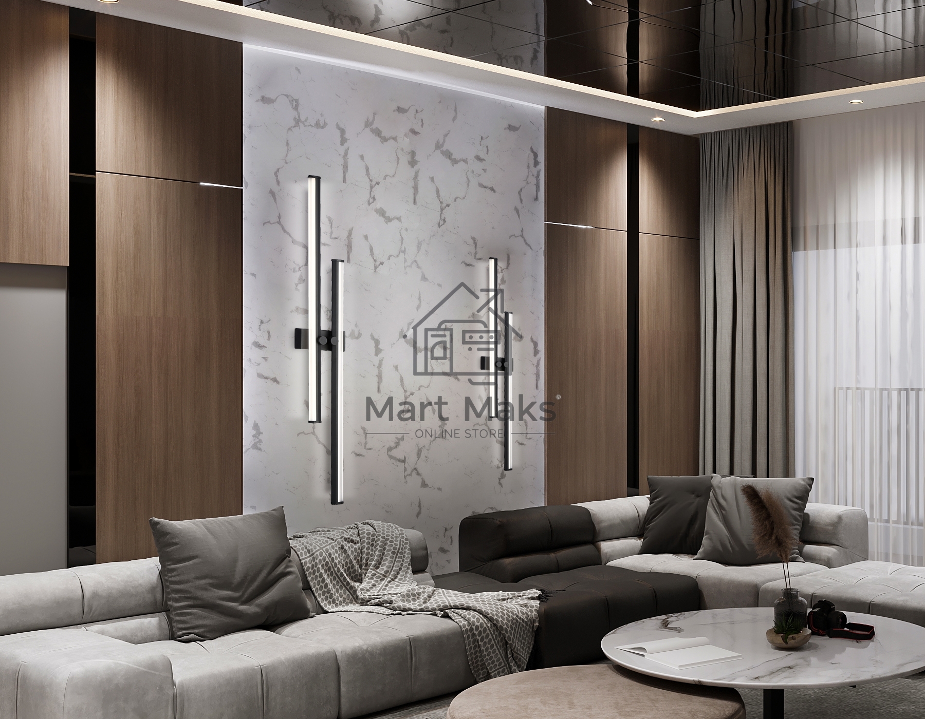 Настенный светодиодный светильник Ambrella light FL6162 BK черный 28W 3000K-6400K 810*120*65