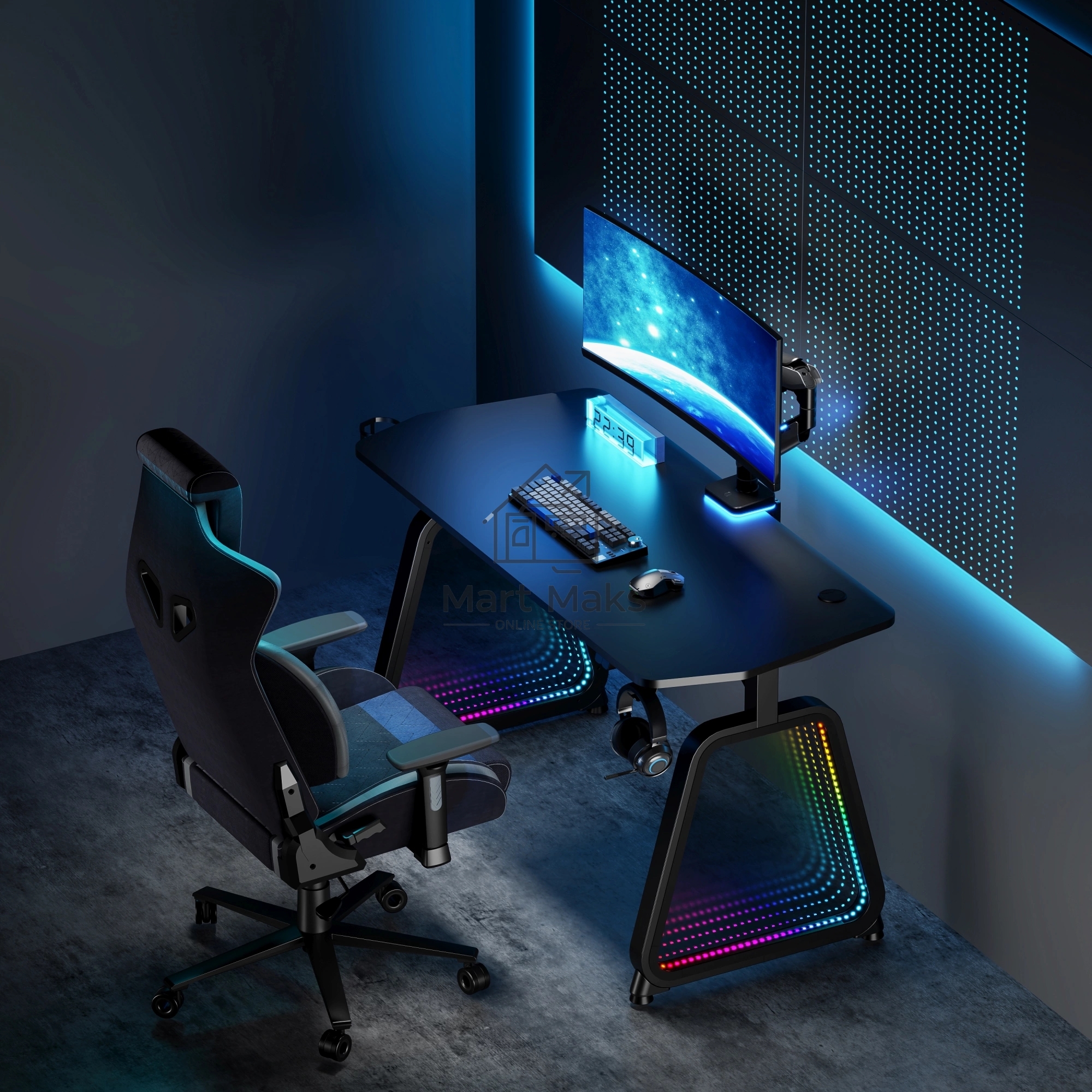 Стол игровой Cactus CS-GMD-BK-RGB столешница МДФ, черный каркас черный 136x60x75см