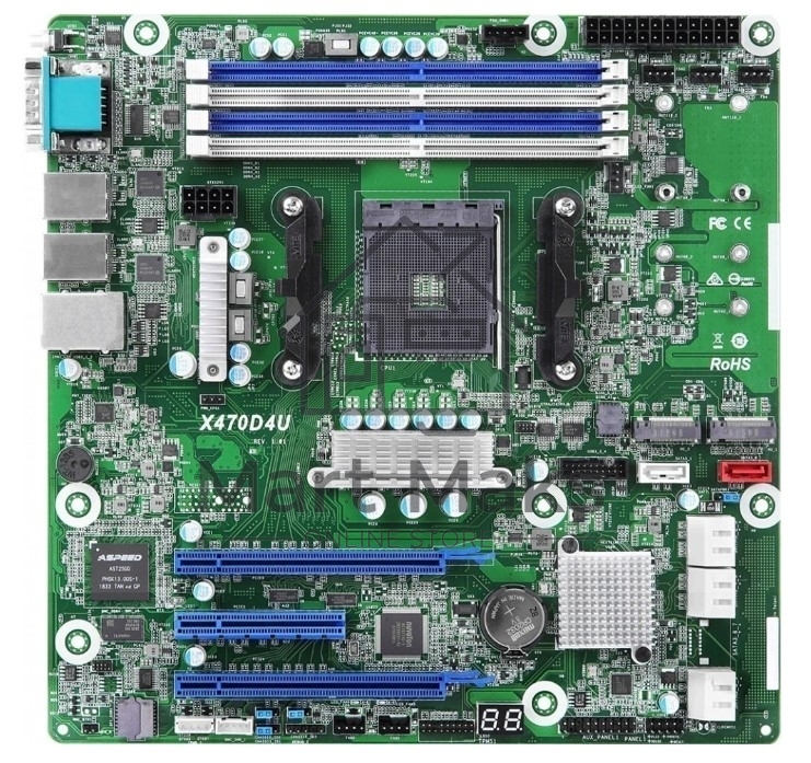Материнская плата ASRock X470D4U/VN, AM4, AMD X470, 4xDDR4 (ECC), 6xSATA, 2xM.2, 1xPCIe x16, 1xPCIe x8, 2xGb LAN, 2xUSB 3.0, VGA, 3xRJ-45, mATX