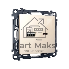 Комплект механизма розетки ALFA Бежевый глянец 2USB A+C 20W (быстрая зарядка) QUANT (AP3110, VM177) MA311010
