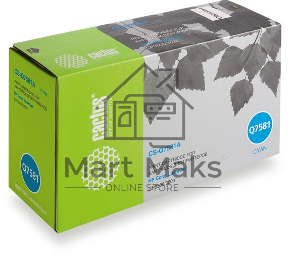 Картридж лазерный Cactus CS-Q7581A голубой (6000 стр.) для HP Color LaserJet CP3505/3800