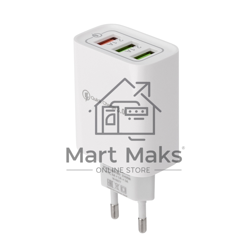 Сетевое зарядное устройство Rexant 3 x USB, 5V, 3 А + 1 А + 1 А, белый