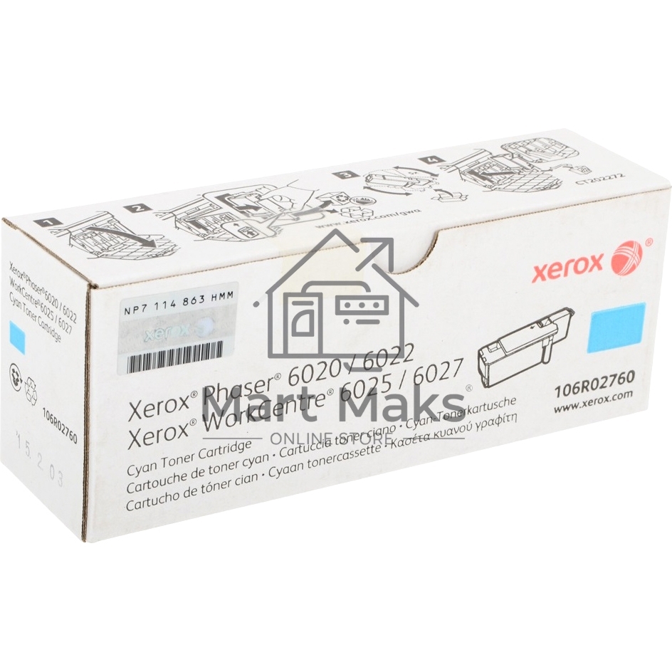 Картридж лазерный XEROX 106R02760 голубой для Phaser 6020/22/WC 6025/27 (1000 стр.)(Channels)