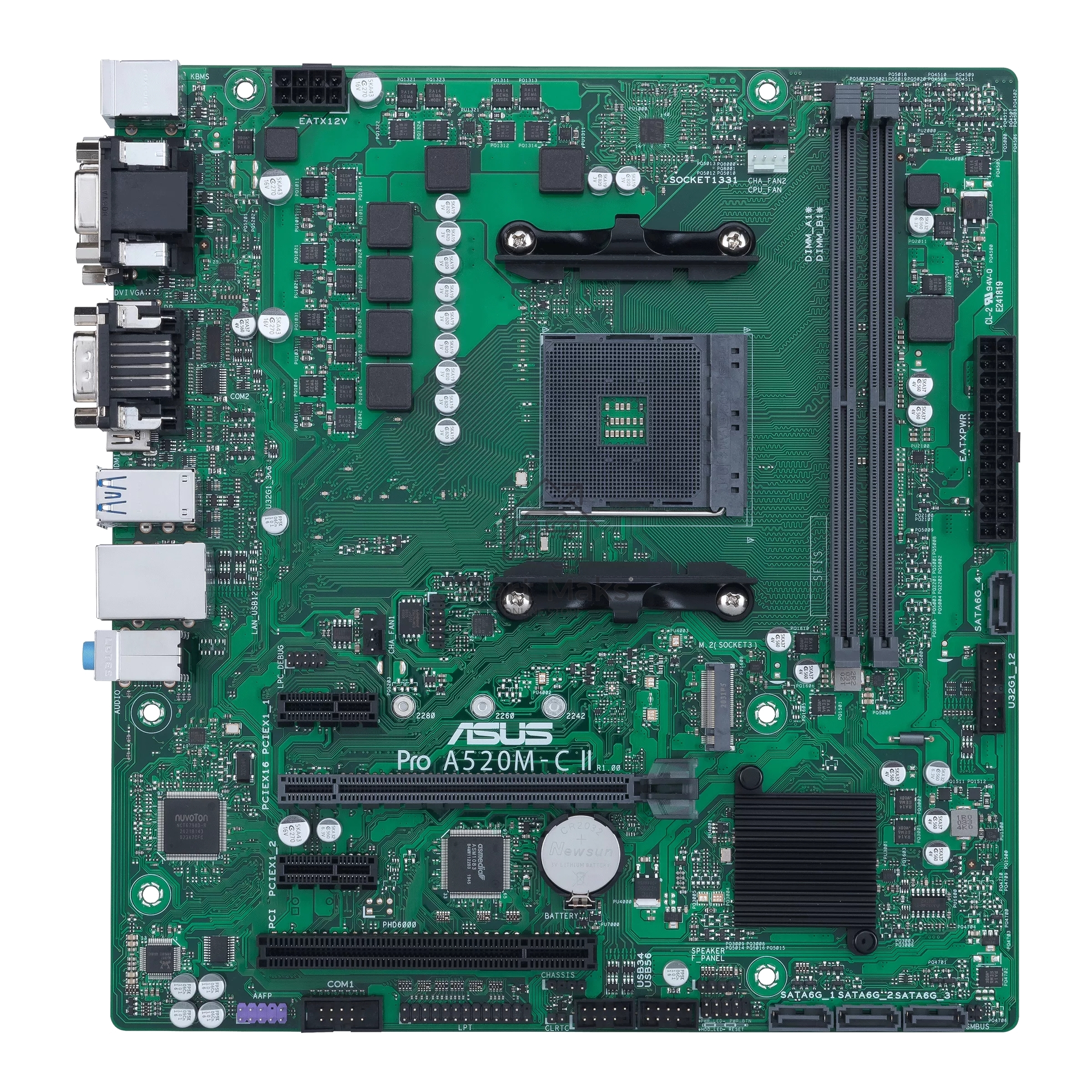 Материнская плата ASUS Pro A520M-C II/CSM, AM4, AMD A520, 2xDDR4, 4xSATA, 1xM.2, 1xPCI-E 3.0 x16, 2xPCI-E x1, 1xDVI-D, 1xDP, 1xHDMI, 1xVGA, 1x 1Gb LAN, 2xUSB-A 2.0, 4xUSB-A 3.2 Gen 1, 3x3.5 мм, Micro-ATX