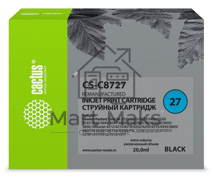 Картридж струйный Cactus CS-C8727 №27 черный (20 мл) для HP DeskJet 3320, 3420, 3520, 3535, 3550, 3645, 3650, 3740, 3840, 5150, OfficeJet 4211, 4251, 4311, 4352, 5600, 5610, PSC 1310, 1340, 1350