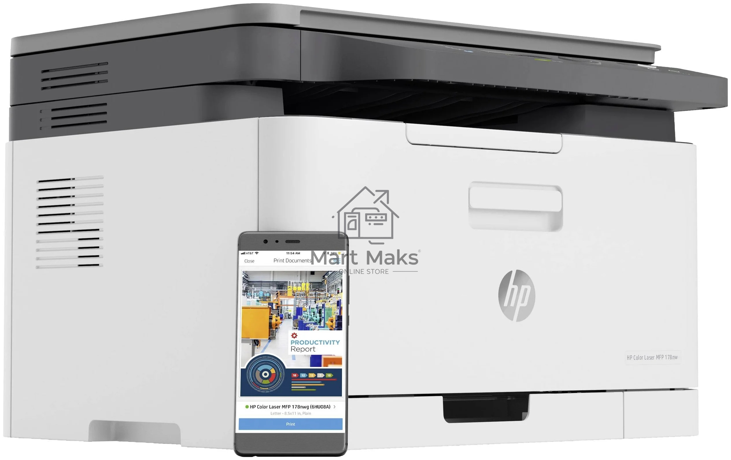 МФУ лазерное HP Color 178nw (4ZB96A), A4, цветной, печ. до 18 стр/мин. (ч/б) до 4 стр/мин. (цвет), 600 x 600 dpi, USB, RJ-45, Wi-Fi, Air Print, Mopria