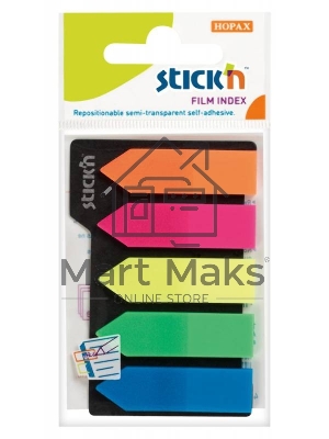 Закладки самоклеящиеся, индексы пластиковые Hopax 21143 12x42мм, 5 цветов в упаковке, 25 листов, стрелки, европодвес