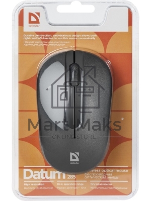 Мышь беспроводная Defender Datum MM-285 черный, 1600 dpi, радиоканал, USB, кнопки - 3