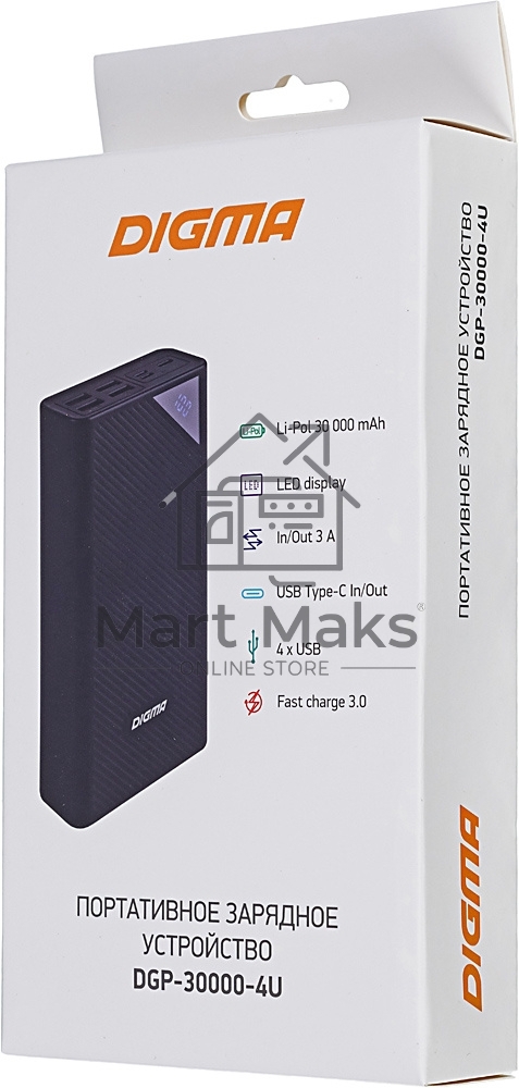 Портативный аккумулятор Digma DGP-30000-4U Li-Pol 30000mAh 3A черный 2xUSB