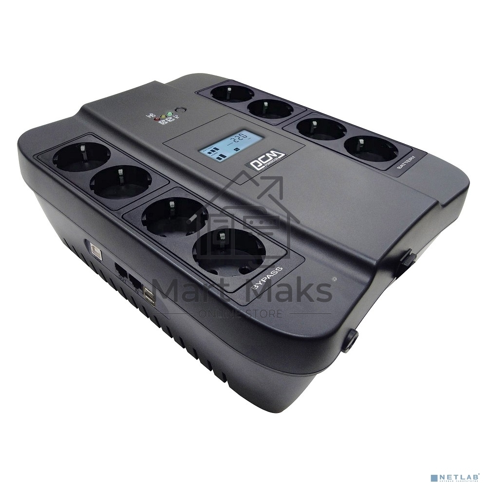 Источник бесперебойного питания Powercom Back-UPS SPIDER, Line-Interactive, LCD, AVR, 550VA/330W, Schuko, USB, black (1456259)