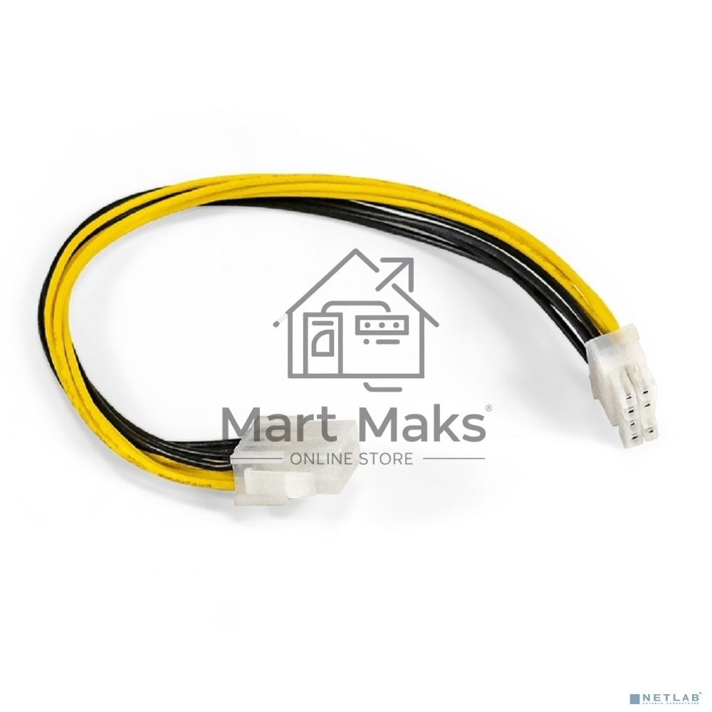 Удлинитель кабеля питания материнской платы +12V ExeGate EX-EXT-8M8F-0.2 (8pin EPS12V M/8pin EPS12V F, 0,2м)