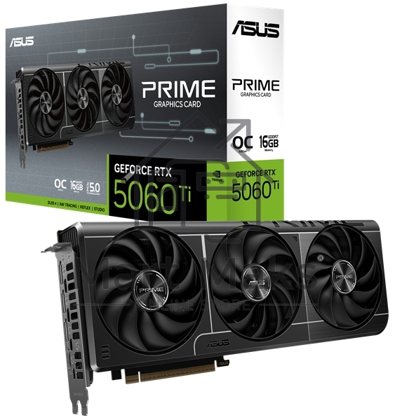 Видеокарта ASUS GeForce RTX 5060 Ti PRIME OC, NVIDIA RTX 5060 Ti, 16 ГБ GDDR7, 128 бит, PCI-e 5.0, 1xHDMI, 3xDP, 2647 МГц