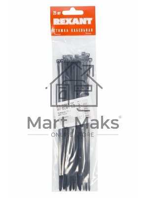 Хомут-стяжкa нeйлонoвая Rexant 200x3,6 мм, черная, упаковка 25 шт.